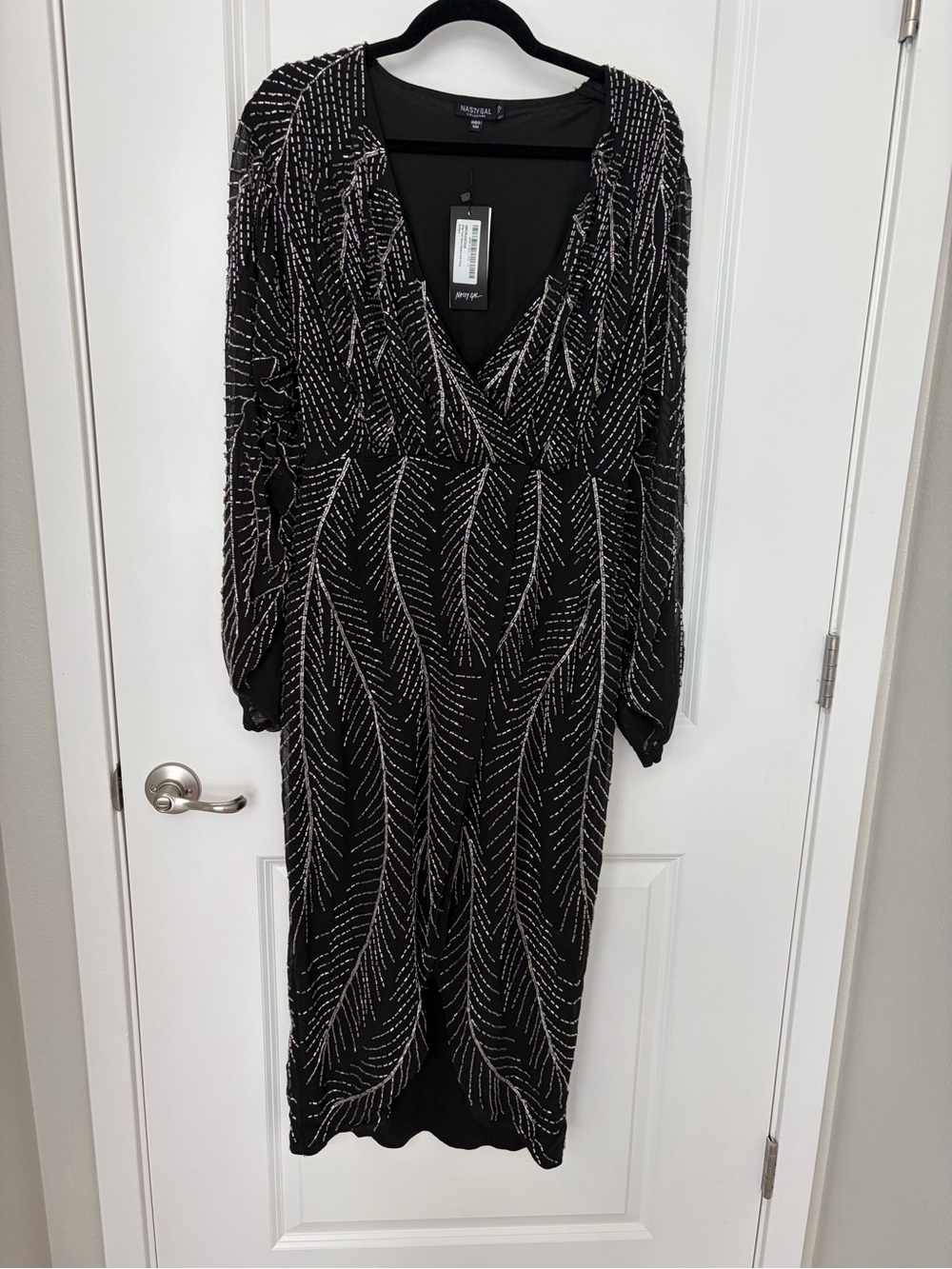 Nasty Gal Beaded Wrap Front Plunging Midi Dress